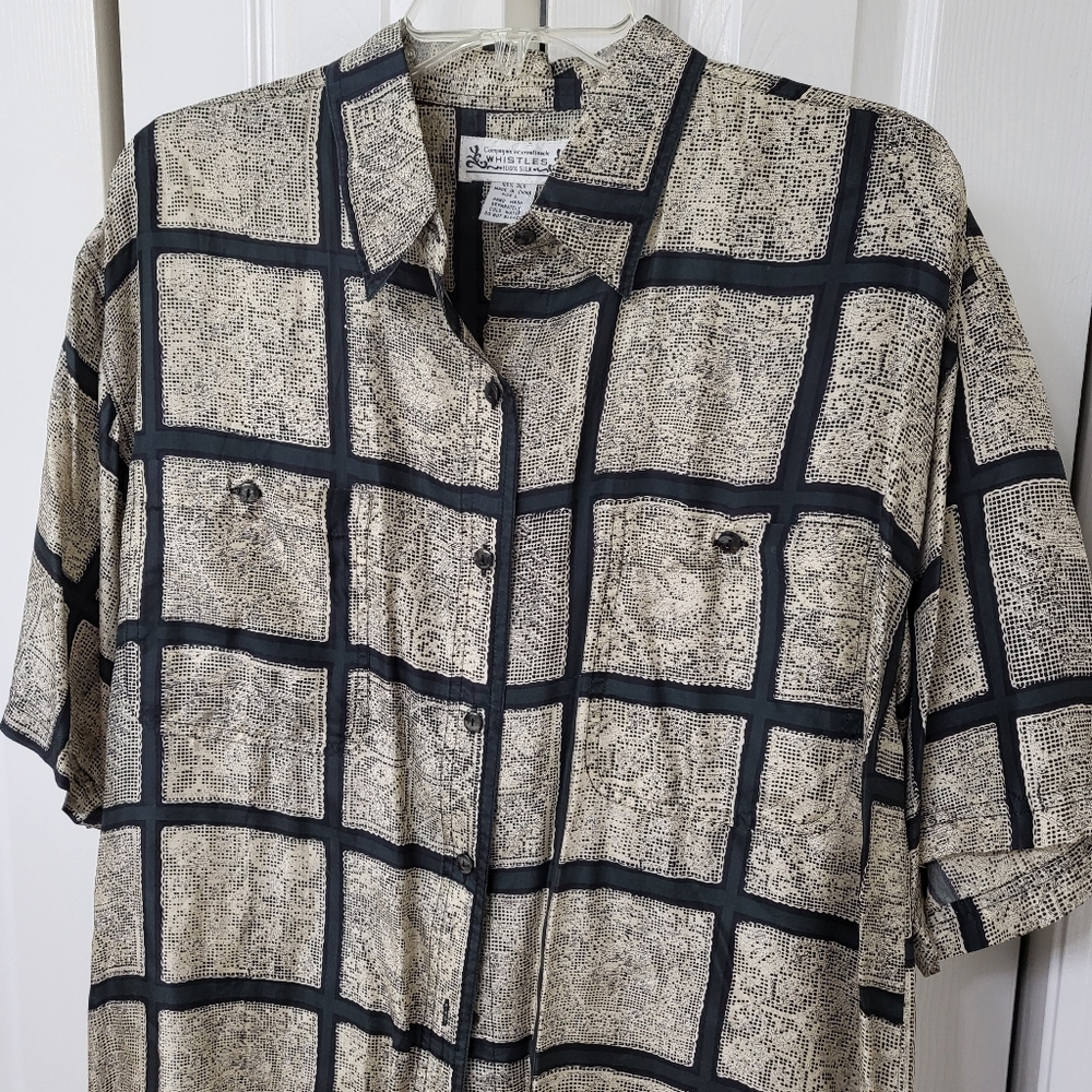 Vintage Whistles 100% Silk Men's Button Down Shirt L